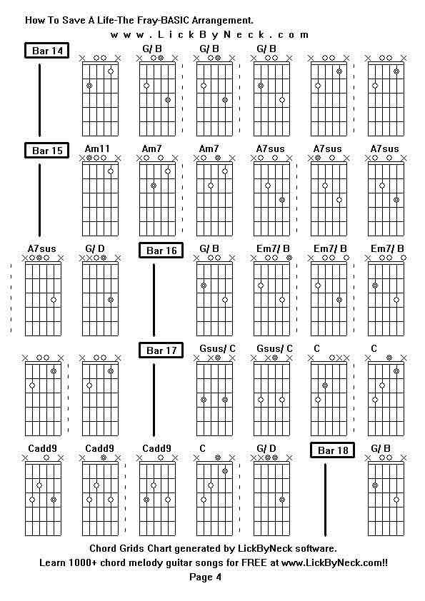 Chord Grids Chart of chord melody fingerstyle guitar song-How To Save A Life-The Fray-BASIC Arrangement,generated by LickByNeck software.